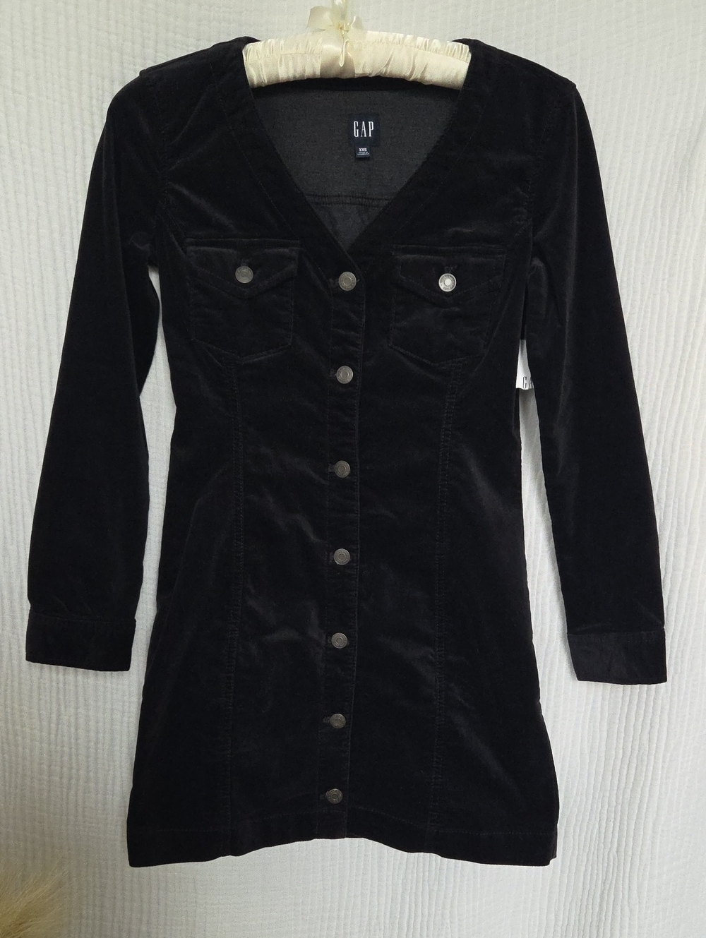 NWT GAP Black Velvet Button-Front Dress